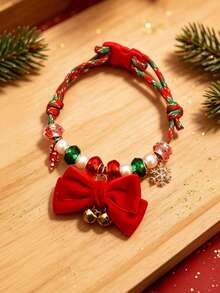 Kalung Anjing Natal, Desain Anyaman Buatan Tangan yang Dapat Diatur, dengan Liontin Pohon Natal dan Santa Claus, Hadiah Natal untuk Hewan Peliharaan, Cocok untuk Anjing dan Kucing Kecil - MultiWarna - View 12