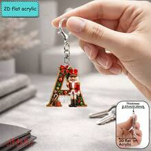 2D Flat Acrylic Christmas Nutcracker Initial Letter Keychain, A-Z 26 Letters, Festive Bag Charm & Key Ring, Cute Holiday Gift For Friends, Women & Men - Multicolor - View 9
