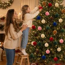 1pc 10cm Christmas Tree Decorative Ball With Christmas Bow, Velvet Flocked Christmas Ball Ornament, Multi-Color Christmas Tree Hanging Decoration, Holiday Home Decor, Suitable For Christmas Tree, Party, Wedding And Holiday Scene Decoration - Multicolor - View 2