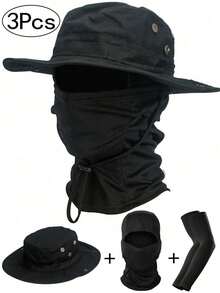 3pcs Round Brim Hat Set Outdoor Hiking Bucket Hat Drawstring Windproof Knit Hat Travel Hiking Fishing Hat - A - View 1