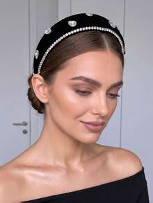 1pc Shiny Black Rhinestone Headband Fashion Bridal Hair Accessory For Wedding Party Casual Outing Date Women - Black - View 4