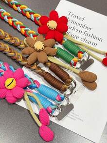 Cordón para teléfono con flor creativa, largo, cruzado, portátil, multifunción, con trenzado de alambre dorado, cuerda creativa para teléfono - Multicolor - Ver 4