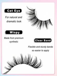 Asiteo 7 Pairs Natural Messy Cat Eye False Eyelashes, Transparent Lash Band, Create Cat Eye Makeup Look, Fox Eye, Long And Slender, Lightweight Soft Natural, Strip False Eyelashes, Halloween - Black - View 5