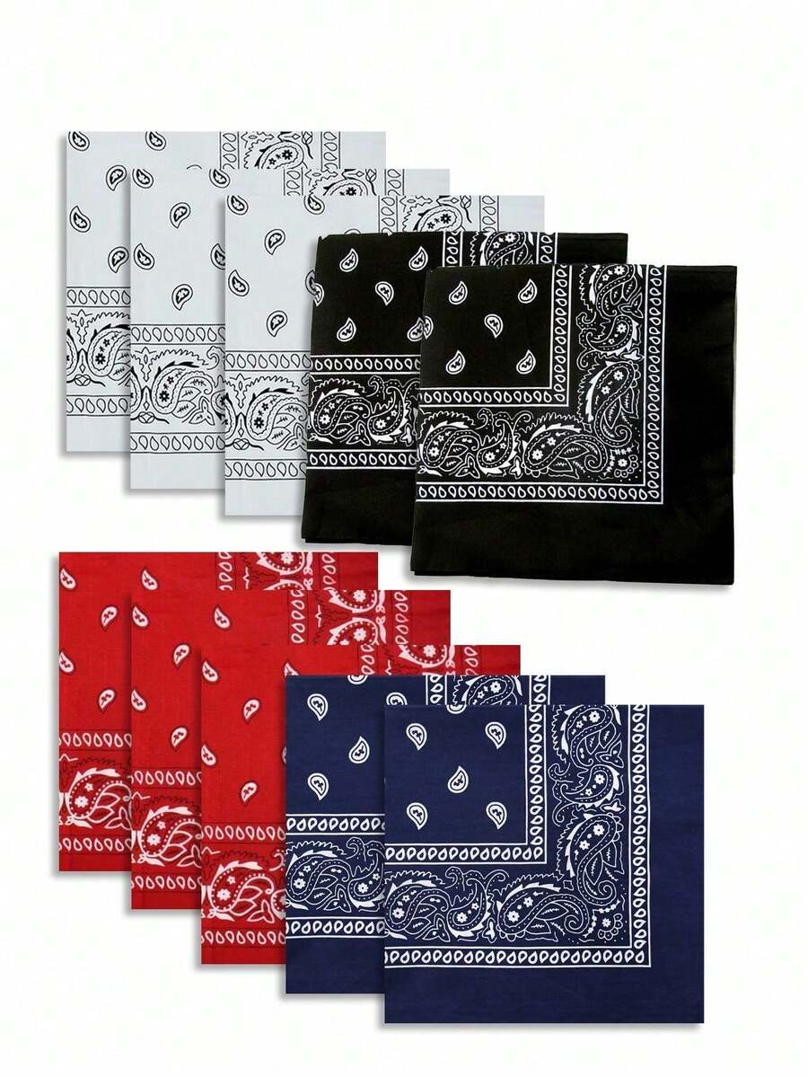 3PCS Mixed Color Paisley Pattern Scarves, Neutral Soft Lightweight Multi-Functional Face Mask Headband Tie Handbag Accessory - Multicolor - View 1