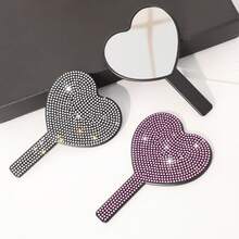 Handheld Heart-Shaped Makeup Mirror, Rhinestone Sparkling Portable Travel Makeup Mirror, Compact Hand Mirror For Women And Girls, Daily Touch-Up Beauty Tool Gift, Multiple Colors - Multicolor - View 11