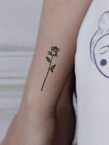 2PCS Mini Floral & Bird Line Pattern Festival Tattoos, Holiday Gift, Temporary Waterproof Tattoo Stickers For Arm, Shoulder, Neck, Collarbone - Black - View 5