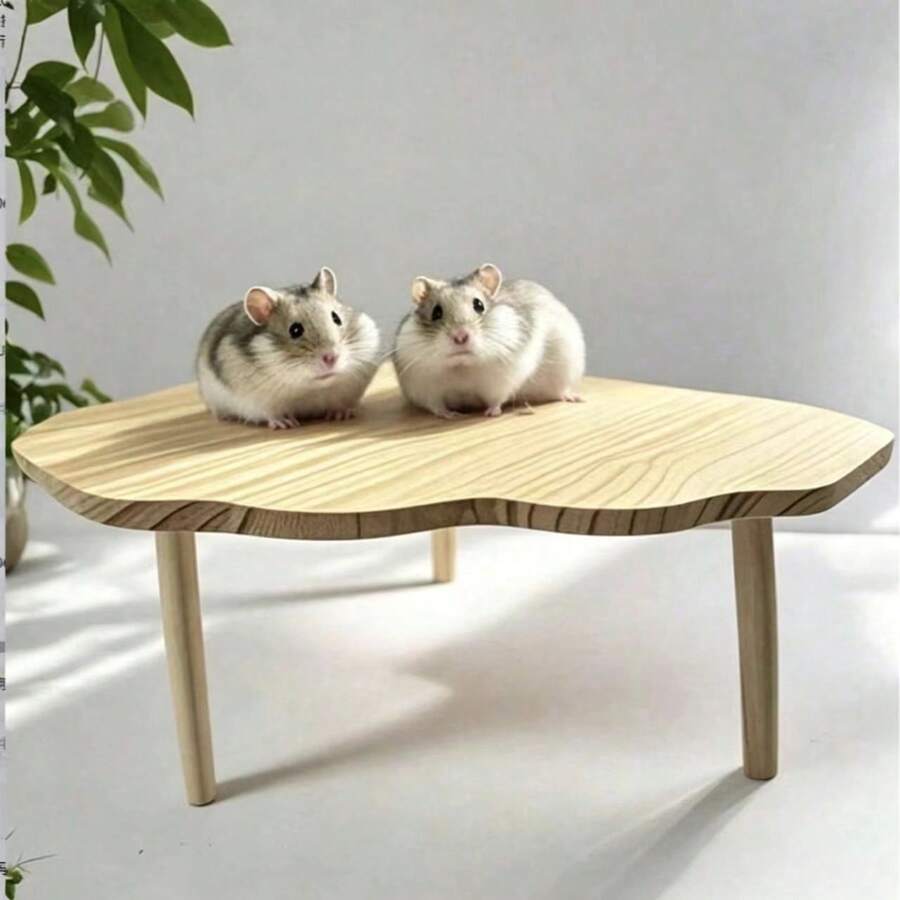 1pc Fan-Shaped Corner Solid Wood Hamster Platform Table, Small Pet Cage Nest, Landscape Decoration, Easy To Install, Climbing Interactive Standing Toy, All-Season Use - A - View 1