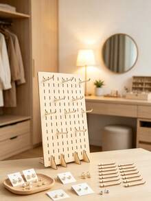 Vertical Wooden Pegboard Display Stand With Removable Hooks, Desktop Earring Jewelry Display Board, Multi-Functional Desktop Stationery Tool Storage Rack, Customizable DIY Display Panel, Suitable For Booth And Desktop Decoration - Multicolor - View 5