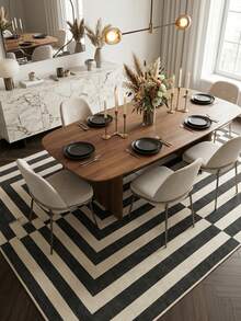 1pc Black And White Geometric Striped Modern Minimalist Style Area Rug, Made Of Faux Cashmere Material, Rectangular Shape, High-Definition Digitally Printed Concentric Rectangle Pattern, Machine Washable, Suitable For Living Room And Bedroom, Everyday Home Decor, And Aesthetic Home Decor. - Multicolor - View 4
