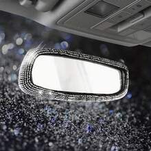 1pc Shiny Car Rearview Mirror Cover, Sparkling Rhinestone Elastic Rearview Mirror Protective Sleeve, Women Girls Car Interior Rearview Mirror Decorative Accessory, Universal Fit - A - View 8