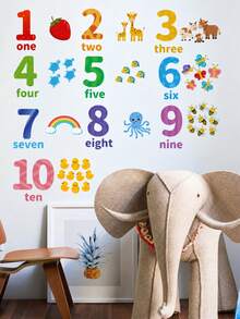 1 Set English Number Wall Stickers For Kindergarten Classroom Decor, Children's Room And Bedroom Wall Decoration, Early Education Stickers - A - View 1