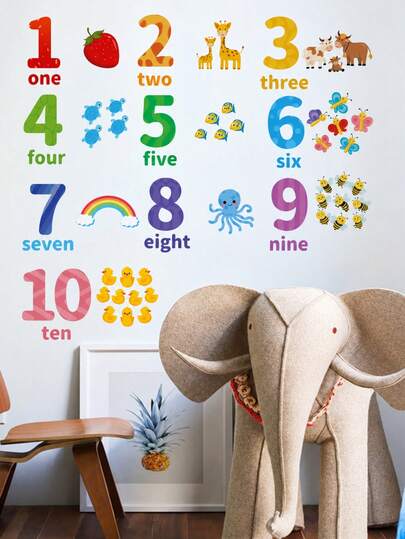 1 Set d'autocollants muraux de chiffres en anglais pour la décoration de la salle de classe de maternelle, la chambre des enfants et la décoration murale de la chambre, autocollants d'éducation précoce