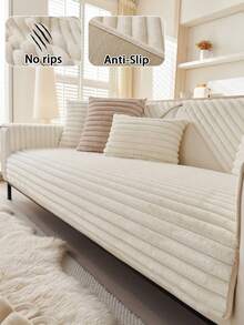 1件裝秋冬加厚毛絨沙發坐墊，防滑沙發套，防塵防污可機洗不掉毛不褪色沙發披毯，居家裝飾寵物友善保護套，適用臥室、辦公室、客廳的轉角沙發套，可調節，適合組合沙發、L型沙發及1234座沙發套 - 米色 - 查看 2