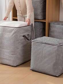 CHIGO Houndstooth Pattern Multi-Function Storage Bag, Soft And Firm Shape Resistant To Deformation, Classic Pattern Suitable For Various Styles, Applicable For Student Dorm Storage, Living Room Clutter Organization, Outdoor Portable Items, Practical Holiday Small Gift - Multicolor - View 6