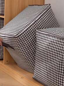 CHIGO Houndstooth Pattern Multi-Function Storage Bag, Soft And Firm Shape Resistant To Deformation, Classic Pattern Suitable For Various Styles, Applicable For Student Dorm Storage, Living Room Clutter Organization, Outdoor Portable Items, Practical Holiday Small Gift - Multicolor - View 10