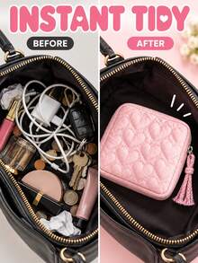 Portable Sanitary Napkin Storage Bag, Quilted Heart Zipper Design Mini Makeup Bag, Women's Lightweight Coin Purse, Daily Commute Multi-Function Period Storage Bag, Beach Travel Cruise Vacation Back To School Essential Accessory - Multicolor - View 4