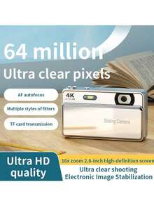 4K Sliding Digital Camera, 64MP Autofocus 16X Zoom, 2.8" IPS Screen LED Flash Multi‑Filters, Compact Portable Point & Shoot Cam For Students Travel Daily Use - View 12
