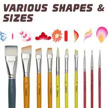 Yutiars 10pcs Rainbow Multicolor Nylon Paint Brush Set, Round Head, Pointed Head, Flat Head, Angled Head, Multi-Model Combination Brushes, Fine Line And Large Area Painting, Suitable For Watercolor, Acrylic, Oil Painting, Model Painting, Stone Painting, Hand Drawing, DIY Art Painting Tools - Multicolor - View 2