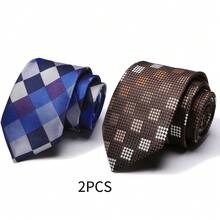 AlanKing 2pcs Men's Geometric Polka Dot Ties, Suitable For Matching Shirts And Suits, Applicable For Workplace Interviews And Formal Business Occasions - Color Mixing - View 10