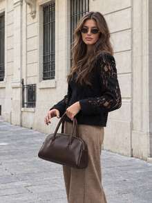 Women's Vintage Lace Jacket Style Top, Sexy Sheer Floral Blouse For Evening Date - Black - View 2