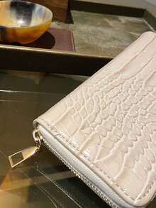 Elegant Pattern Long Wallet, Women's Zip Around Leather Clutch, Multi-Card Slots Purse - White - View 6