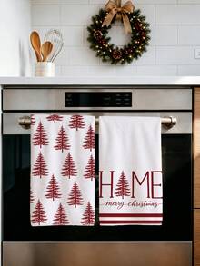 2pcs Minimalist Red Christmas Tree Text Pattern Kitchen Towels, 40*60cm Soft Microfiber Material Tea Towels, Suitable For Home Kitchen Restaurant Outdoor Camping Tabletop Cleaning Dish Cloth Hand Towel Accessories, Winter Christmas Theme Kitchen Decor Fabric Wiping Towels, Holiday Gift - Multicolor - View 7