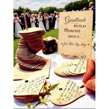30pcs Wooden Heart Shaped Guest Book - Rustic Wedding Reception Decor & Favors, Birthday Baptism Keepsake Plaques | Alternative Guest Book - A - View 1