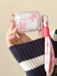Transparent Pink Lily Small Polka Dot Compatible With Airpods 5 Protective Case, High-Definition Print Non-Fading Earphone Shell + Pink Plaid Woven Lanyard, Student Commute Spring Outing Versatile Fresh Style Compatible Compatible With Airpods 1/2/3/4/5/Pro/Pro2/Pro3, Affordable Gentle Floral Gift For Best Friend, Daily Versatile Practical Small Gift - Pink Lily + Pink Lanyard - View 15