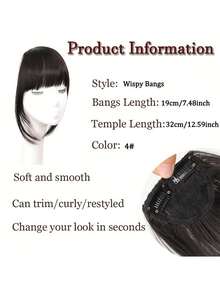 1pc Clip-In Bangs Hair Piece, Sheer Fringe Hair Extension With Sideburns, Synthetic Fiber Natural Style Fake Bangs Hair Accessory, Suitable For Women And Girls Daily Wear - Multicolor - View 6