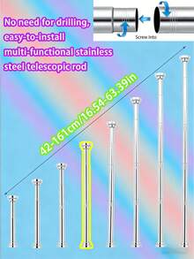 [Best Seller]1pc Extra Long Stainless Steel Telescopic Rod, Curtain Rod, Door Curtain, Wardrobe, Shower Curtain Rod, Tension Rod, Clothes Drying Rod, Pull Curtain Rod, Window Curtain Rod, Wardrobe Hanging Rod, Extendable Rod, Laundry Drying Rod, Hanging Rod Bracket, Kitchen Utensil Storage Rod, Black Room Divider, Spring Curtain Rod, Spring Shower Curtain Rod, No Drilling Required, Adjustable Bathroom Divider Spring Rod, Adjustable Black Shower Curtain Rod, No Drilling Required, Easy Installation, Suitable For Bathroom - Multicolor - View 36
