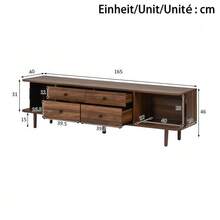 TV Lowboard 165 Cm, MDF TV Cabinet With 4 Drawers And 2 Sliding Doors, Large Storage Space, Rounded Corners - Walnut + MDF - View 2
