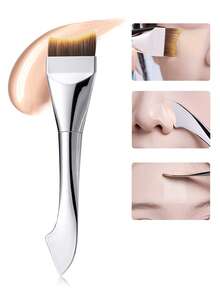 INYUSUN 1pc 2-In-1 Foundation Brush With Scraper, Curved Flat Foundation Brush, Fish Tail Foundation Brush - Light Grey - View 1