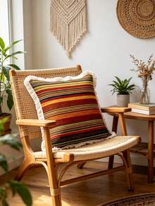 1PC Bohemian Printed Pillow Cover With Tassel Border, Double-Sided Decorative Pillowcase,Retro Color Striped Design, Home Decoration, Sofa, Bed, Bedroom,Christmas (Excluding Pillow Core)-Size Excludes 3cm Tassels - Multicolor - View 11