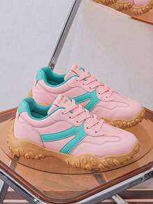 Wide Toe Box Retro German Trainer Sneakers Low-Top Lace-Up Casual Commuter Women's Shoes Pink Cute Style - Pink - View 2