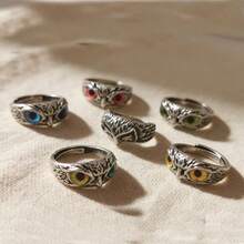 Owl Ring | Silver Solid Color Ring | Multi-Color Eyes Available | Animal Theme Jewelry For Hands Suitable For Men & Women Daily Wear Party Accessory - Multicolor - View 6