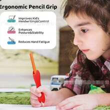 Alat Bantu Menulis Ergonomis dan Korektor Postur 2-in-1 - Desain Pegangan Kepala Ganda dengan Umpan Balik Taktil, Tersedia dalam 6 Warna Cerah (Merah Muda, Hijau, Biru, Ungu, Merah, Kuning) / Cocok untuk Pemula Dewasa, Meningkatkan Kontrol Pena dan Keterampilan Menulis/Menggambar, Kompatibel dengan Pena dan Alat Seni, Membantu Meningkatkan Tulisan, Pegangan Nyaman, Sentuhan Lembut, Desain Fleksibel, Alat Belajar yang Hebat - MultiWarna - View 2