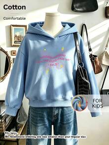 Kids Hooded Sweatshirt, Butterfly Line With Text Smile Graphic Print Thick Fleece Lined Pullover For Kids - Blue - View 1