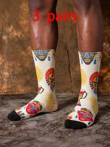 1/3 Pairs Creative Mid-Calf Socks, Totem Palm Leaf Print Street Fashion Personalized Mid-Calf Socks, Fun Halloween Gift - Multicolor - View 10