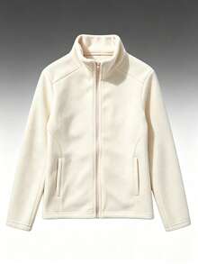 Autumn/Winter Thick Warm Coral Fleece Jacket Outdoor Sports Running Workout Fleece Stand Collar Fleece Jacket - White - View 3