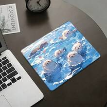 Cute Otter Playing In Water Square Mouse Pad, Adorable Aquatic Animal Art Pattern, Eye-Catching Desktop Decor Protection Pad, Rubber Non-Slip Edge-Locked Office Pad, Compact Size, Suitable For Laptop, Desktop Computer Gaming, Office And Daily Use - View 2