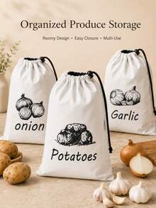 Drawstring Kitchen Storage Bag, Printed Potato Onion Chili Garlic Storage Bag, With Rope Closure, Lightweight Food Countertop Storage Bag, For Home Kitchen Organization, Daily Groceries And Household Storage - Multicolor - View 5