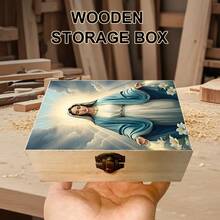 1pc Wooden Storage Box, Gift Box With Sacred Illustration, Prayer Box, Small Keepsake Organizer For Home Decor, Spiritual Items Storage, Keepsake Organization, Rustic Spiritual Home Decor - Multicolor - View 1