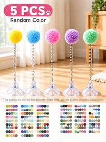 1/3/5pcs Random Mixed Color Indoor Cat Interactive Toys, Durable Metal Spring Plush Ball Cat Teaser Wand With Suction Cup Base, Battery-Free, Stimulates Hunting Instinct, Suitable For All Cat Breeds Pet Toy - Multicolor - View 11