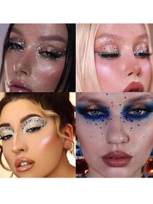 1 Sheet Self Adhesive Rhinestones Face Gem Stickers For Face Eye Body Makeup, Fake Piercings For Halloween Festival DIY Rave Accessories Y2K - Multicolor - View 6