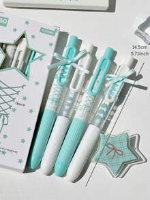 4pcs Mint Ballet Pudding Series Retractable Gel Pen, Ins Aesthetic Quick Dry 0.5mm Black Ink Pen, Smooth Writing Student Exam Stationery - Multi Colors - View 2