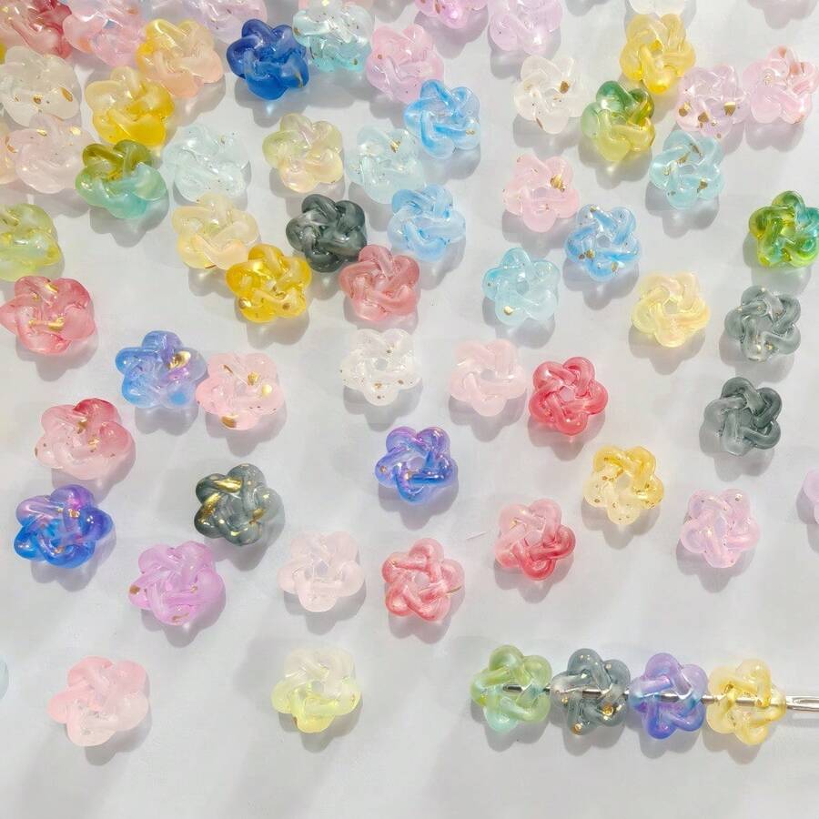 52pcs Golden Sprinkled Line Pattern Five-Pointed Star Acrylic Through-Hole Loose Beads For DIY Bracelet Phone Charm Keychain Craft Supplies - Multicolor - View 1