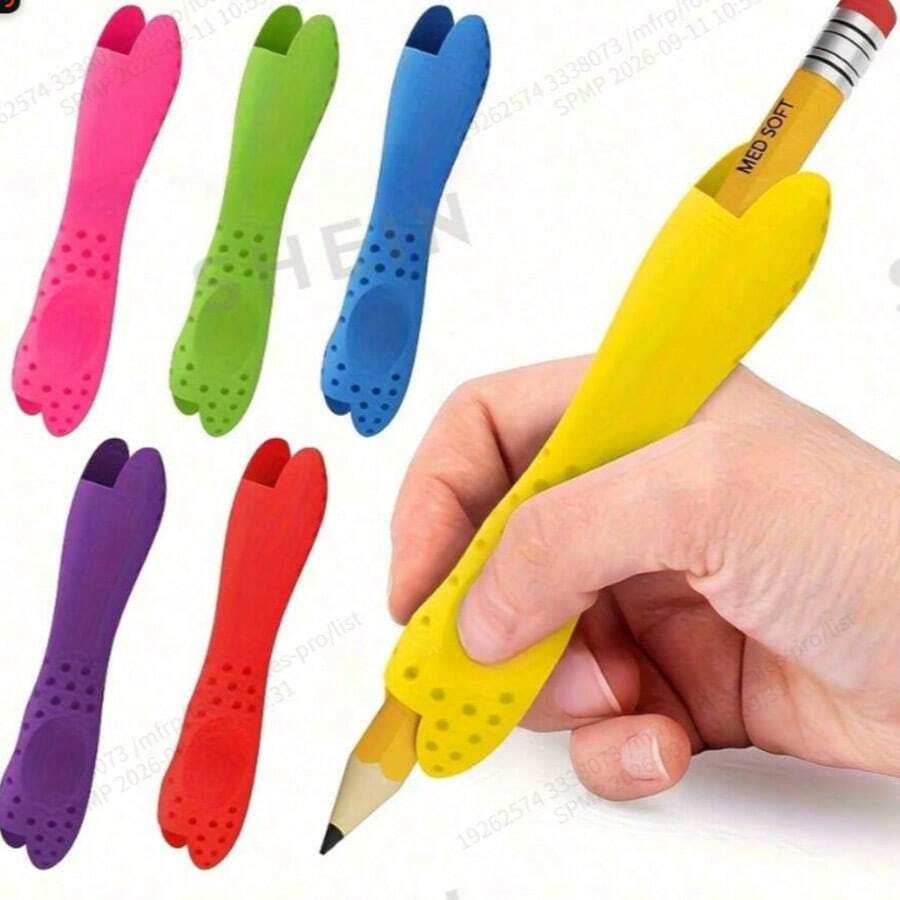 Alat Bantu Menulis Ergonomis dan Korektor Postur 2-in-1 - Desain Pegangan Kepala Ganda dengan Umpan Balik Taktil, Tersedia dalam 6 Warna Cerah (Merah Muda, Hijau, Biru, Ungu, Merah, Kuning) / Cocok untuk Pemula Dewasa, Meningkatkan Kontrol Pena dan Keterampilan Menulis/Menggambar, Kompatibel dengan Pena dan Alat Seni, Membantu Meningkatkan Tulisan, Pegangan Nyaman, Sentuhan Lembut, Desain Fleksibel, Alat Belajar yang Hebat - MultiWarna - View 1