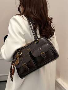 Bowling Handbag For Women 2026 New Fashion Vintage Underarm Bag Versatile Large Capacity Shoulder Commuter Bag - Coffee - View 5