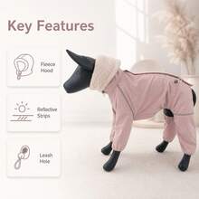 Italian Greyhound Windproof Coat, Gray Pink Autumn/Winter Warm Waterproof Reflective Teddy Fleece High Collar Four-Legged Jumpsuit, Slim Fit, Suitable For Italian Greyhound And Whippet - Dusty Pink - View 2