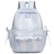 1pc Personalized Striped Lace Backpack, Large Capacity Lightweight Daily Use Bag, Customized Embroidered Name, Suitable For School, Commute And Travel, Perfect Gift - Multicolor - View 18